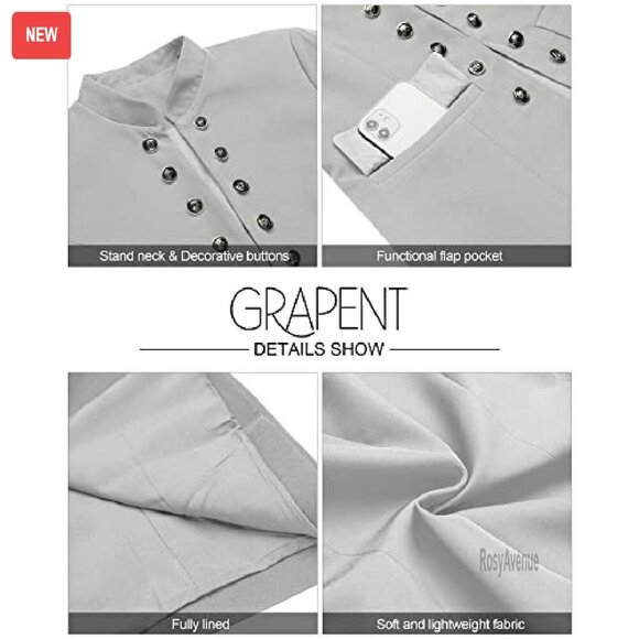 Women's Business Casual Blazer with Buttons Pockets Open Front - Picture 6 of 8